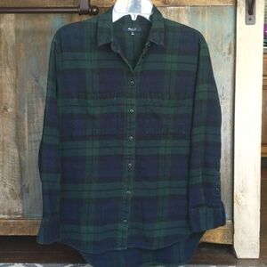 Madewell Green and Blue Plaid Button Down Shirt